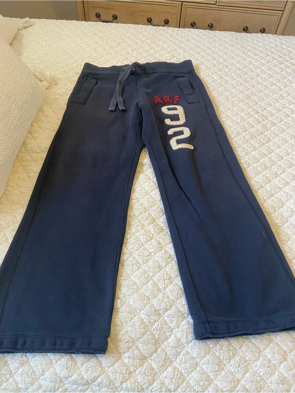 Abercrombie & Fitch Navy Sweatpants with Red & White Appliqué